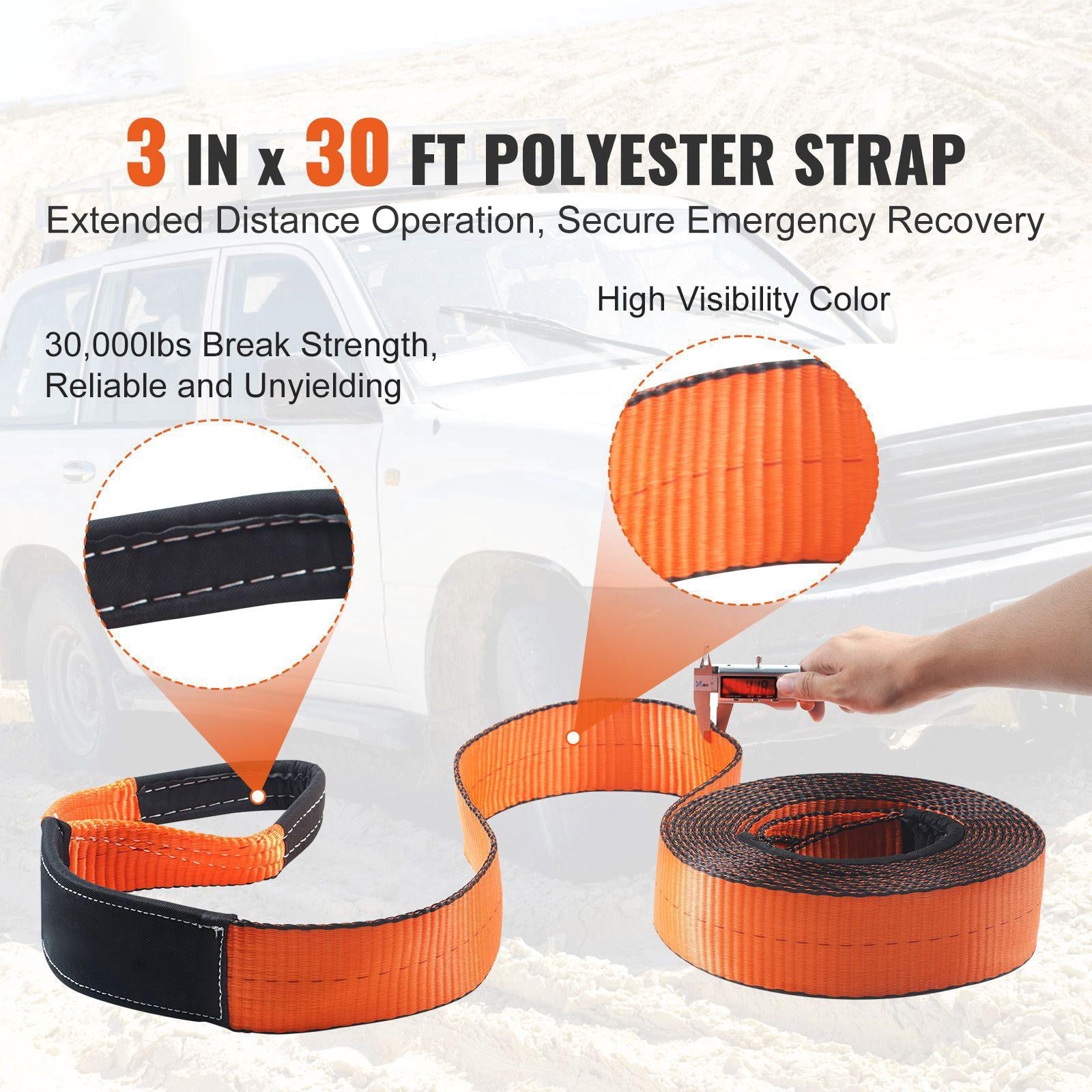 Heavy Duty Off Road Recovery Kit 3x30 Winch Tow Strap 30000 lbs with D Ring Shackles 44092 lbs Shackle Receiver Storage Bag for ATV Jeep Truck
