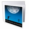 3dRose Putt Plastic In Its Place 6 silhouette of frisbee disc golfer putting under the moon, Greeting Cards, 6 x 6 inches, set of 12