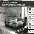 thumbnail image 3 of Innovaze Metal Dish Drying Rack, 2 Tier Compact Dish Rack w/Bamboo Holder for Kitchen Counter, Black, 3 of 7