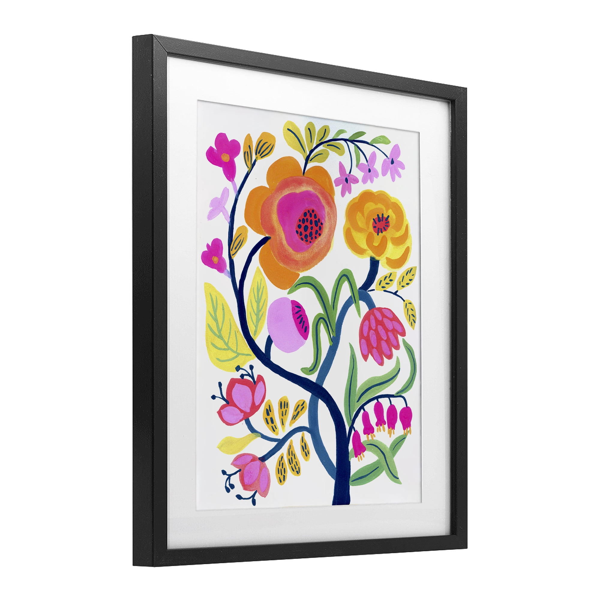 Stupell Industries Blue Tree with Warm Flowers Black Framed Print Under Glass, design by Suzanne Allard
