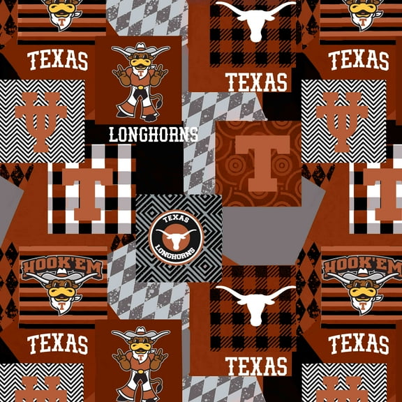 Officially Licensed University of Texas Minky Fabric with Geometric Design-Texas Longhorns Minky Fleece Sold By The Yard