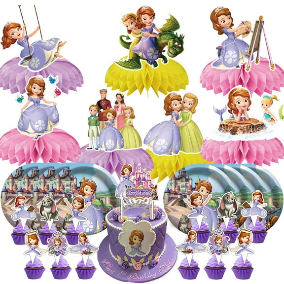 Sofia Princess Party Supplies Decor Plates Fans Decorations Honeycomb Centerpieces Cake Toppers