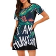 thumbnail image 1 of Balery Hungry Tyrannosaurus Camisón de manga corta con cuello redondo para mujer, cómodo y elegante., 1 of 6