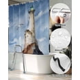 thumbnail image 5 of Split Shower Curtain for Transfer Bench, Beach Lighthouse Fabric Shower Curtains for Bathroom, Coastal Ocean Sky Birds Oil Painting Tub Sliding Transfer Bench Waterproof Bath Curtains 72"x96", 5 of 9