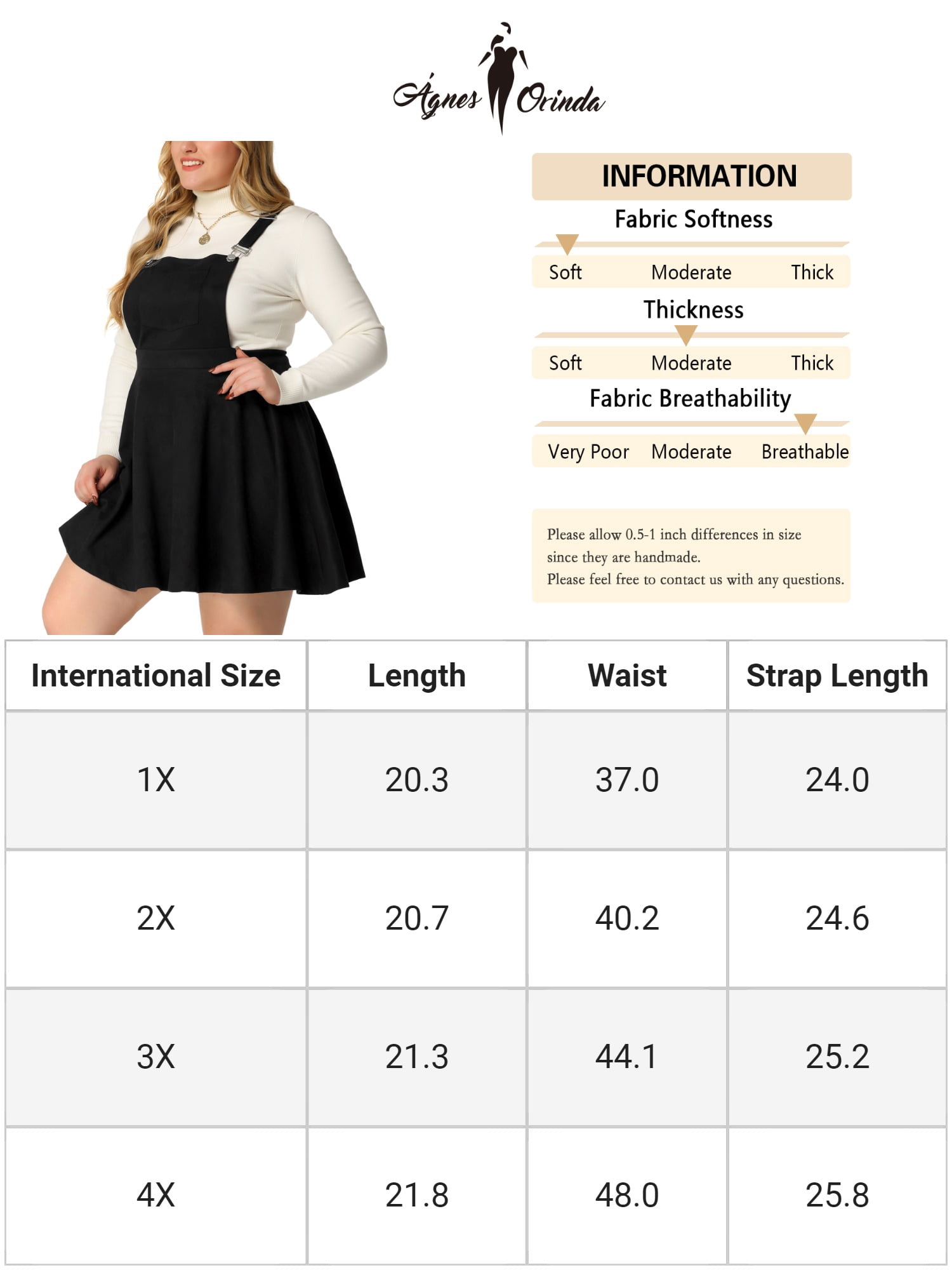 Unique Bargains Women's Plus Size Suspender Skirt Pleat A-Line Mini Flared Overall Dress 2X Black