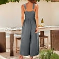 thumbnail image 6 of Brglopf Women's Summer Wide leg Jumpsuits V Neck Smocked Cutout High Waist Adjustable Straps Rompers Jumpsuit with Pockets(Gray,L), 6 of 9