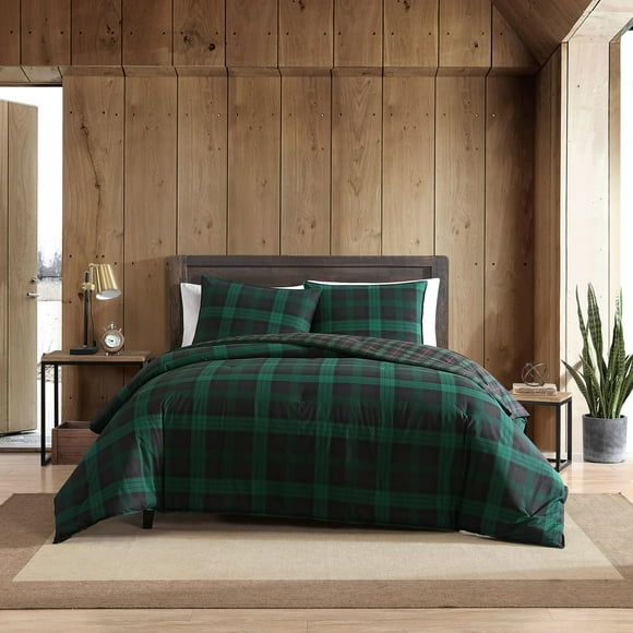 Eddie Bauer - Twin Comforter Set, Cotton Reversible Bedding With Matching Sham, Stylish Plaid Home Decor (Woodland Tartan Green, Twin)