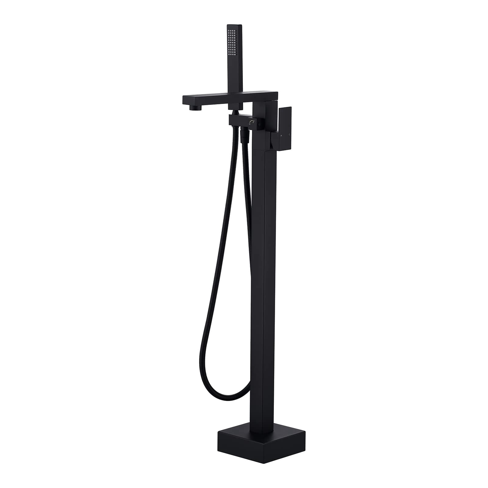Dawot Floor Mount Bathtub Faucet, 2 Function Brass Matte Black Bathroom Freestanding Tub Filler Single Handle with Hand Shower