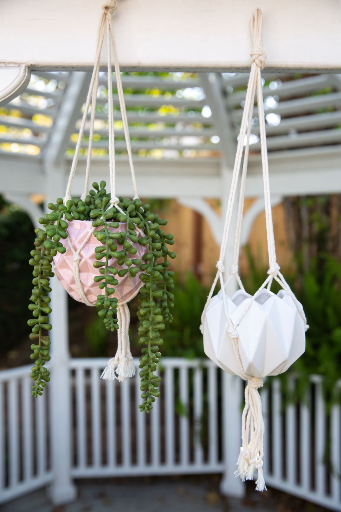 5 x 5" Ceramic Macrame Hanging Planter (Matte White)