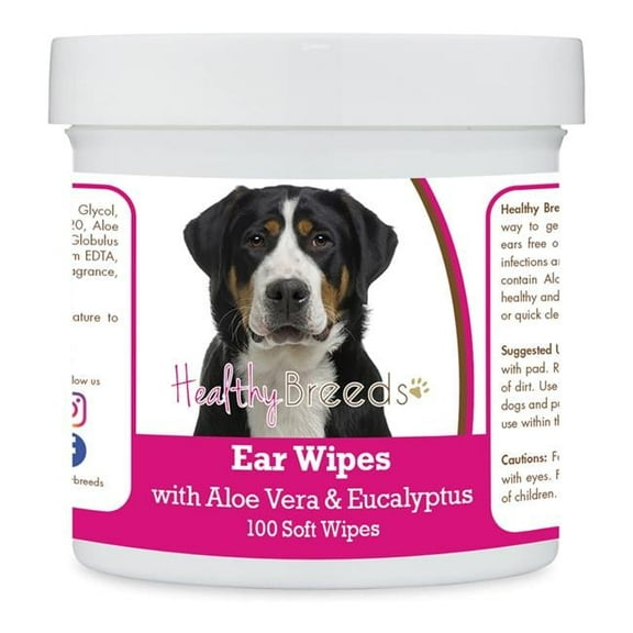 Healthy Breeds 192959824834 Greater Swiss Mountain Dog Ear Cleaning Wipes with Aloe & Eucalyptus for Dogs - 100 Count