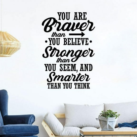 You Are Braver Than You Believe - Inspirational Quote Motivational Quote Positive Life Vinyl Wall Decal WallArt Wall Decoration Home Room Bedroom Living Room Home Décor Design Size (20x20 inch)