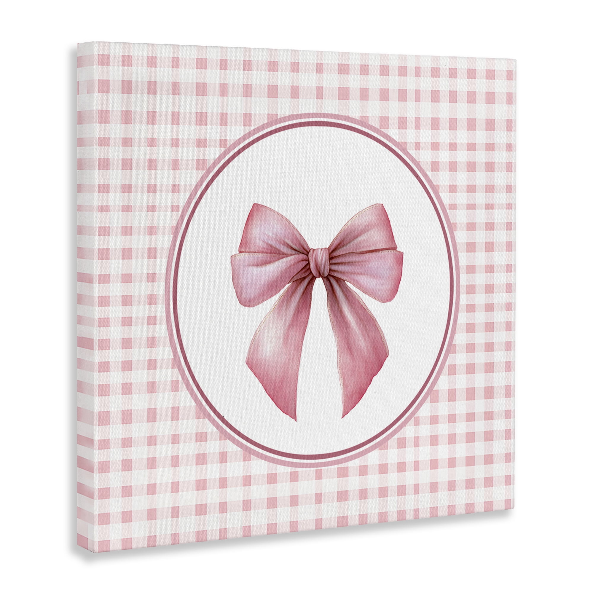Stupell Industries Pink Bow with Circular Gingham Canvas Wall Art, design by Christine Simpson Art