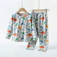 thumbnail image 2 of Hrsba Toddler Winter Casual Two-piece Outfit Sets， Children's Home Suit Set Solid Color Long Sleeve Crew Neck Top With Dinosaur Print And Elastic Waist Pants Sleepwear For Kids 3-15 Years, 2 of 4