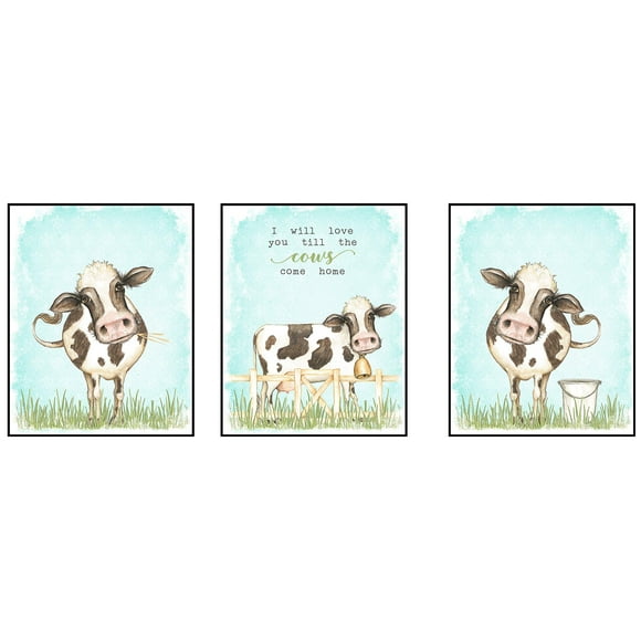 I Will Love You Till The Cows Come Home Art Print Watercolor Design Wall Decor Set (Neutral)
