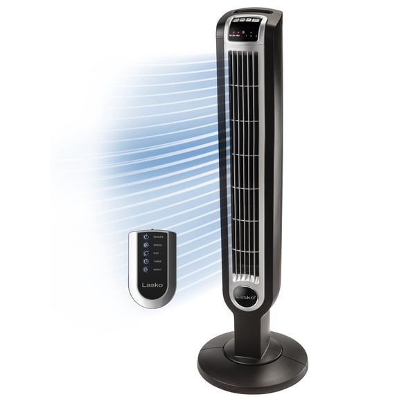 Lasko 36" 3-Speed Oscillating Tower Fan with Night Mode and Remote Control, Black, T36205