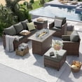 thumbnail image 6 of ELPOSUN Patio Furniture Set with Fire Pit Table, 6 Pieces Outdoor Patio Sofa Set with Fire Pit Table, Wicker Rattan Outdoor Conversation Set with Ottoman for Poolside, Backyard, Dark Gray, 6 of 11