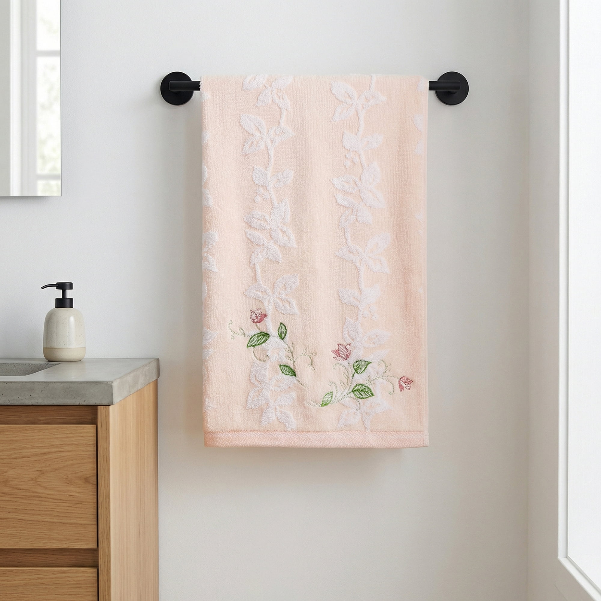 Unique Bargains Cotton Jacquard Hand Towels with Floral Embroidery Orange 2pcs 27" x 13"