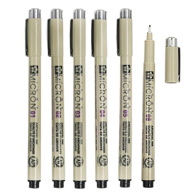 Estilógrafos Pigma Micron Negros 6 Piezas Sakura