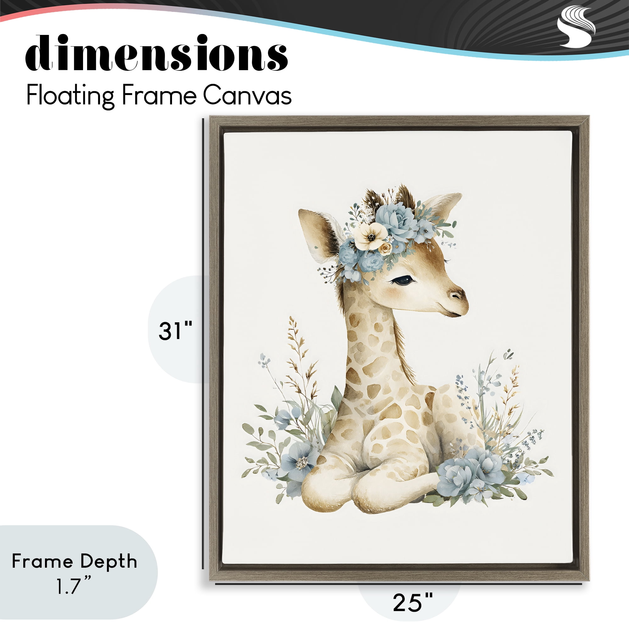 Stupell Industries Watercolor Nursery Giraffe Brown Framed Floater Canvas Wall Art, design by LSR Design Studio