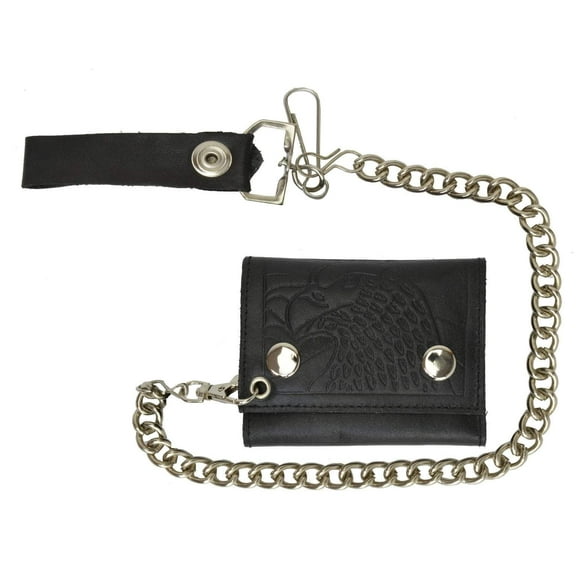 USA Eagle Imprint Genuine Leather Biker Chain Trifold Wallet 946-50 (C)