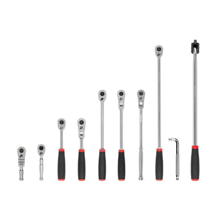 

TEKTON 3/8 Inch Drive Quick-Release Comfort Grip Ratchet L-Handle and Breaker Bar Set (10-Piece) | SDR99102
