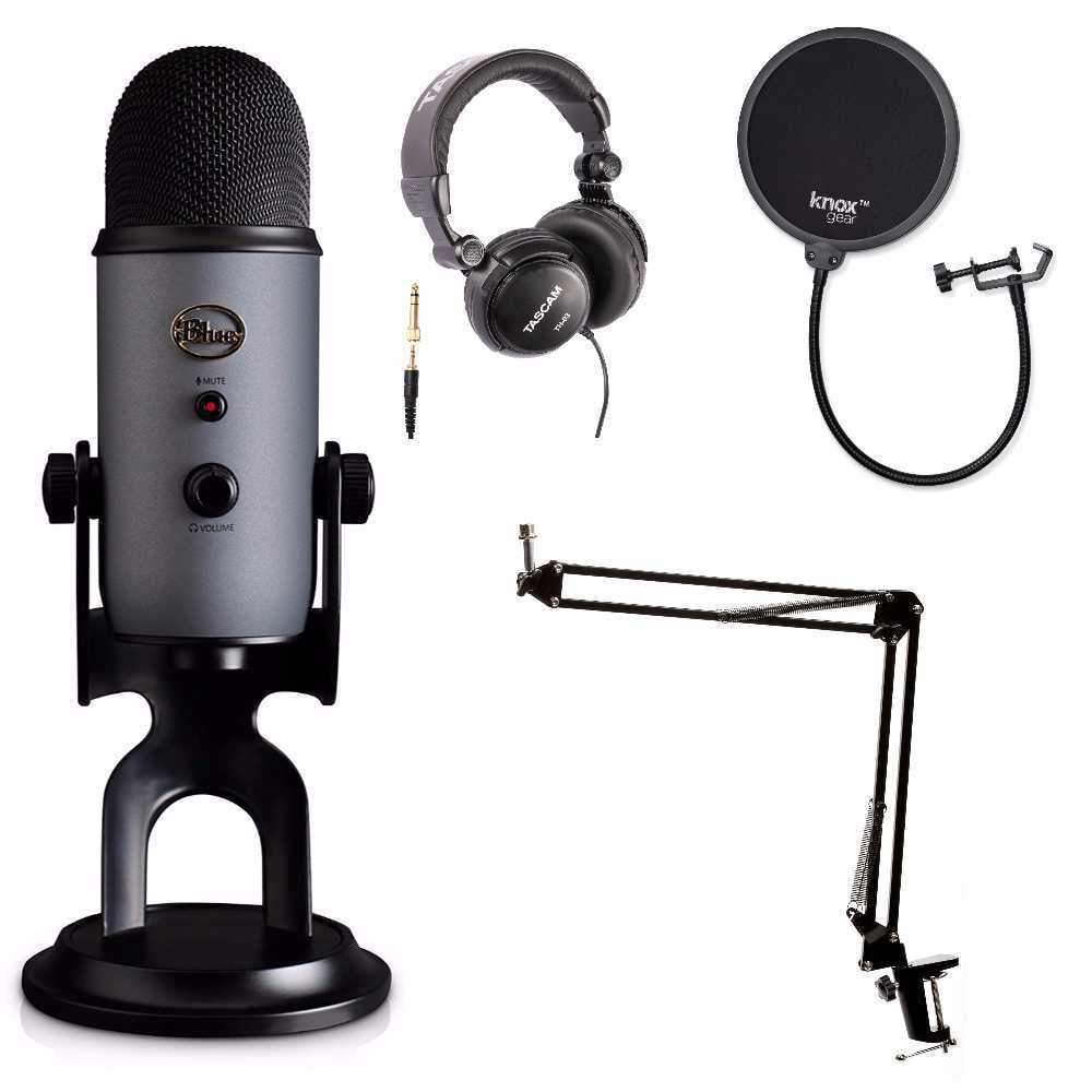Blue Microphones Yeti Slate USB Mic with Knox Boom Arm, Headphones and