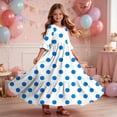 thumbnail image 6 of Little Girls Maxi Dress 4-14 Years Ruffle Half Sleeve Round Neck Floral Print Tiered Long Dress with Side Pockets Light Blue A 5-6 Years, 6 of 7