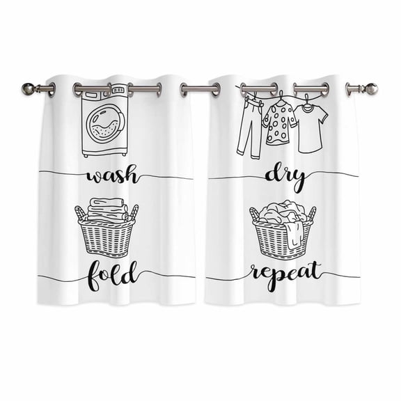 Black White Kitchen Curtains Short 54 Inch Length, Cartoon Farmhouse Retro Grommet Top Bedroom Living Room Curtains, Light Filtering Cafe Curtain Drapes 2 Panels Set 84''x54''