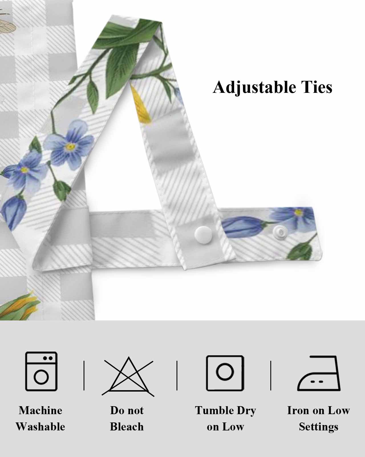 Sunflower Tie Up Valances Curtain, Adjustable Kitchen Butterfly Bee Valances for Windows Decor, Rod Pocket Short Curtains Set for Bedroom/Bathroom, 60"x18"