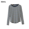 thumbnail image 2 of Camiseta casual a rayas de manga larga con cuello redondo para mujer, 2 of 6