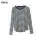 thumbnail image 2 of Camiseta casual a rayas de manga larga con cuello redondo para mujer, 2 of 6
