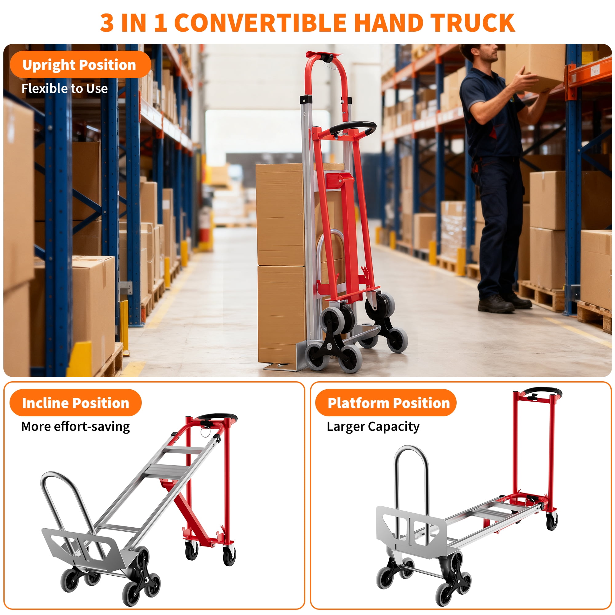 Accreate Aluminum Foldable Hand Truck With Wheels, 3 In 1 Convertible Heavy Duty Dolly Cart, Includes Elastic Straps, 800 Lbs Capacity, Ideal For Moving In Warehouse, Home, Or Supermarket