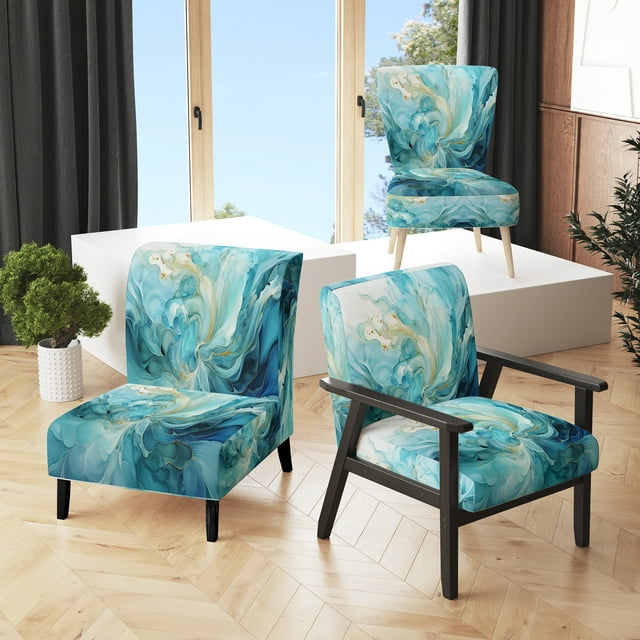 Designart « euphony Of » Spirales Abstraites Sarcelle Fauteuil d'Appoint Rembourré - Fauteuil Moderne pour Salon