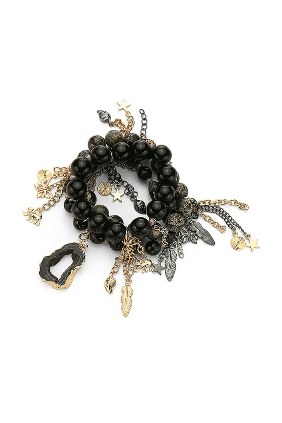 Women Multistrand Black Onyx Bracelet Jewelry Charm Bracelets