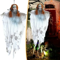 Halloween Decorations Outdoor Hanging Girl, Halloween Dirty-Faced White-Dressed Ghost Hanging Ornament, 36*26" Scary Decor Life-Size Halloween Props for Outside Indoor Yard Trees