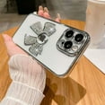 thumbnail image 6 of for iPhone 14 Pro Case Women Cute Bowknot Glitter Rhinestone Bling Plating Luxury Women Girl Phone Case,Shine Diamond Case for iPhone 14 Pro Protective Cover,Clear Gradient Silver, 6 of 13