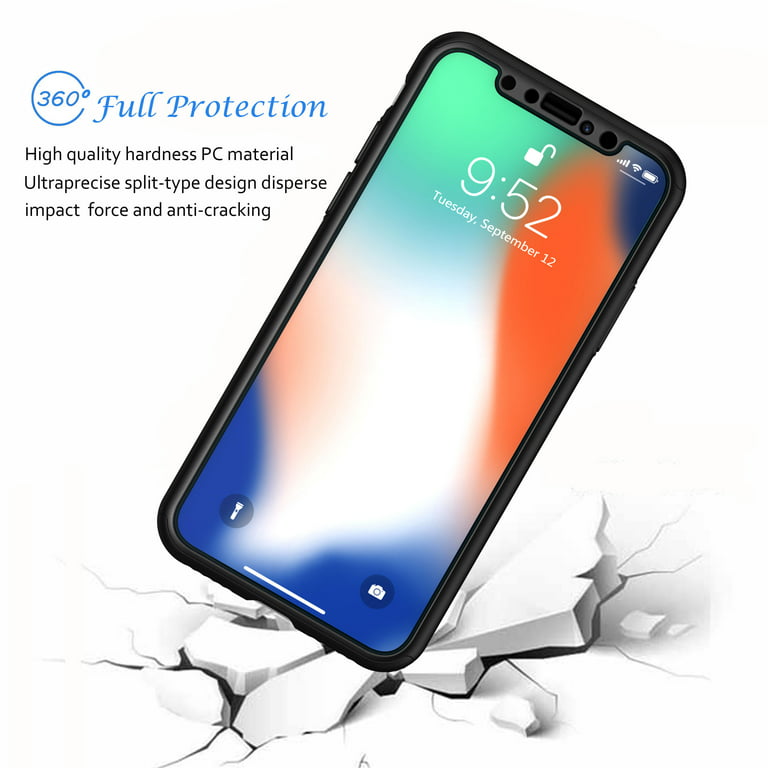 klæde sig ud reagere Skrøbelig iPhone X Case, iPhone 10 Screen Protector, iPhone X Protective Case, Tekcoo  [T360] Full Body Protection Hard Slim Cover With Tempered Glass Screen  Protector For Apple iPhone X Apple iPhone X -Black -