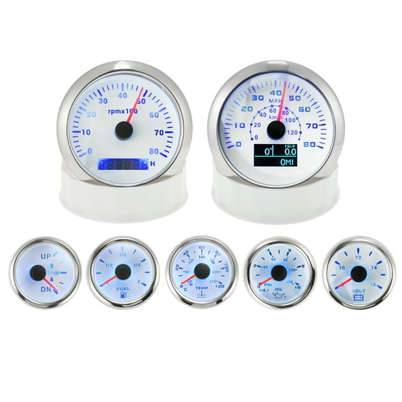 Conjunto de 7 Medidores Unique Bargains 3-3/8" 85mm Velocímetro GPS Tacómetro, 2-1/16" 52mm Medidor de Presión de Aceite, Nivel de Combustible, Temperatura del Agua, Voltímetro Trim