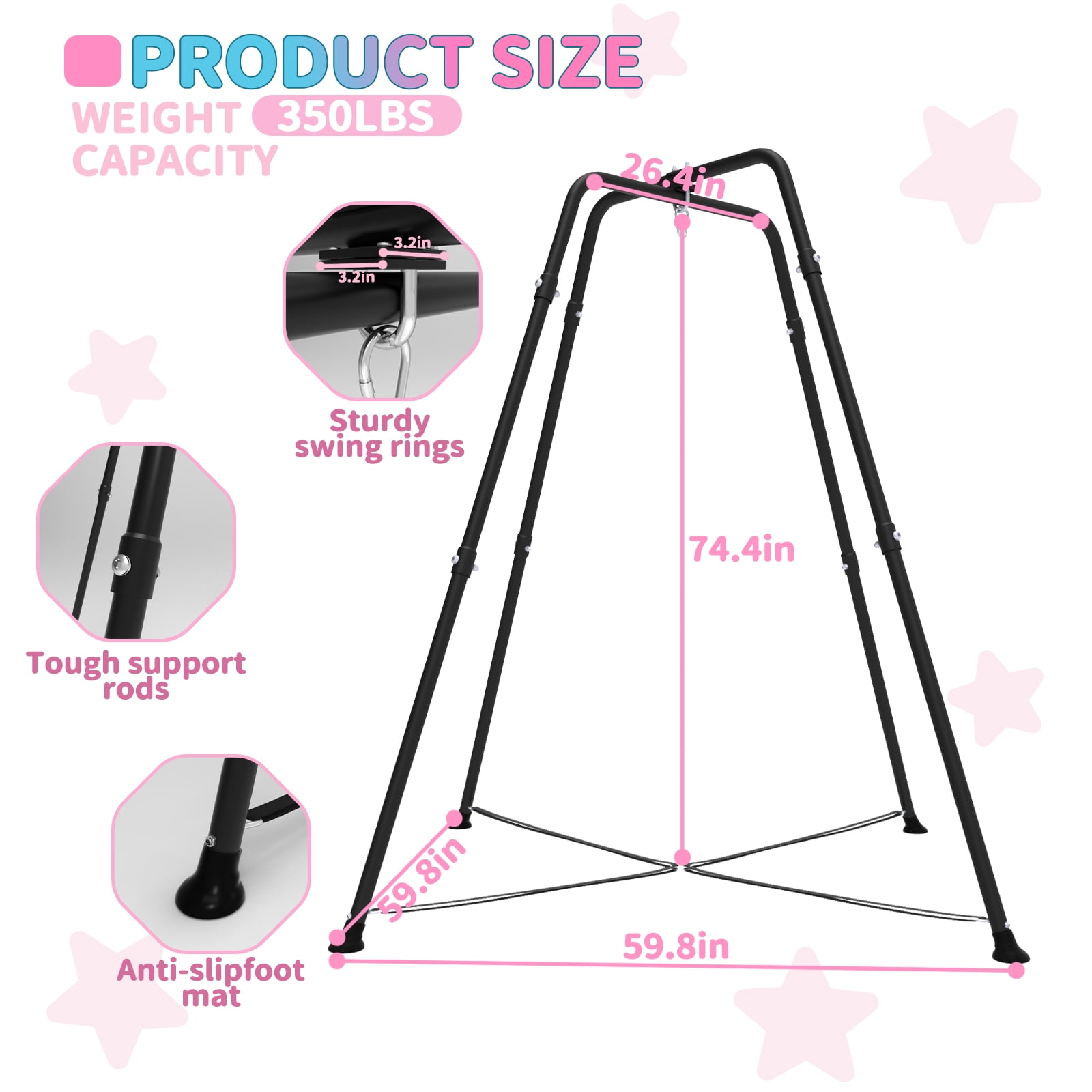 G TALECO GEAR Sensory Swing with Stand, Swing Frame with Pod Swing, Hammock Chair with Stand for Adults Outdoor, X-Shaped Swing Set for Backyard, Indoor Swing for Kids 330LBS, Deep Pink Gradient