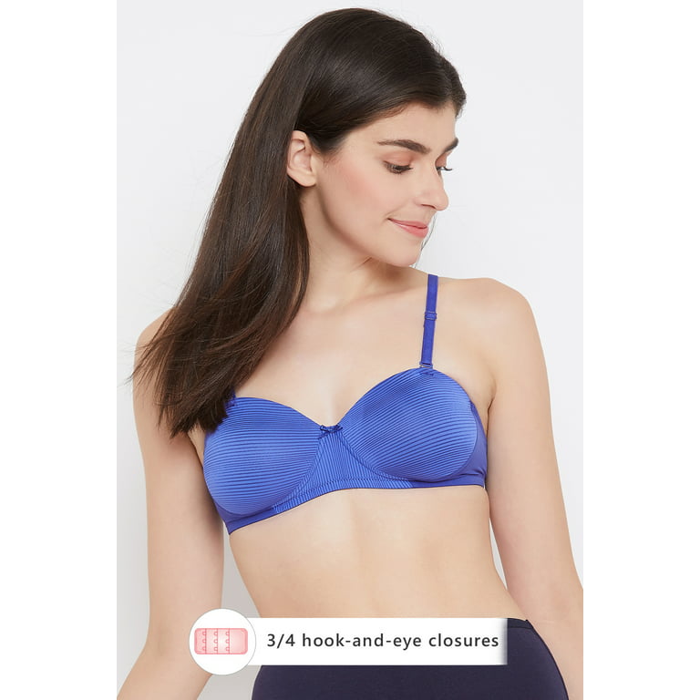 Clovia Padded Non-Wired Demi Cup Striped Multiway Strapless Bra in Royal  Blue with Balconette Style