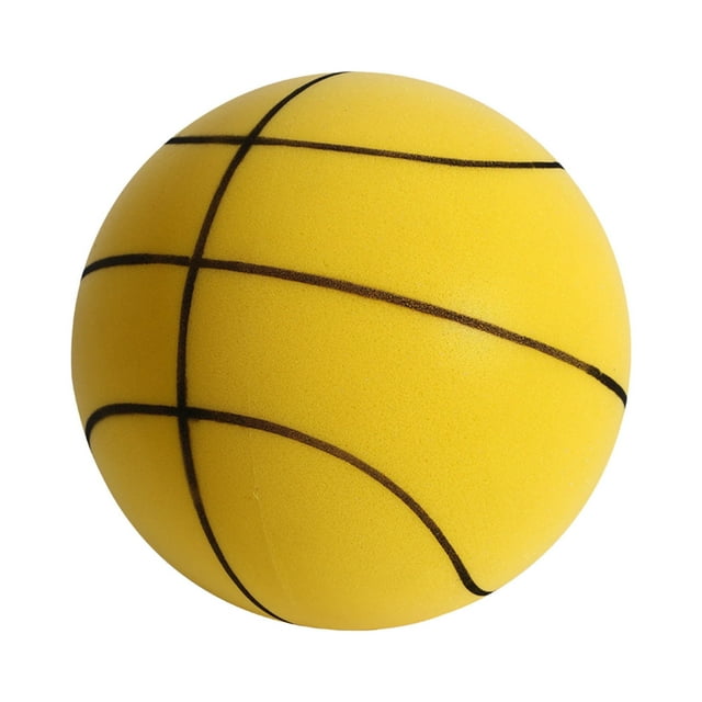 SIYTUAU Silent Foam Basketball 9.4X9.4X9.4 Inches Yellow Portable Size For Travel Use - Compact Activity Toy Yellow
