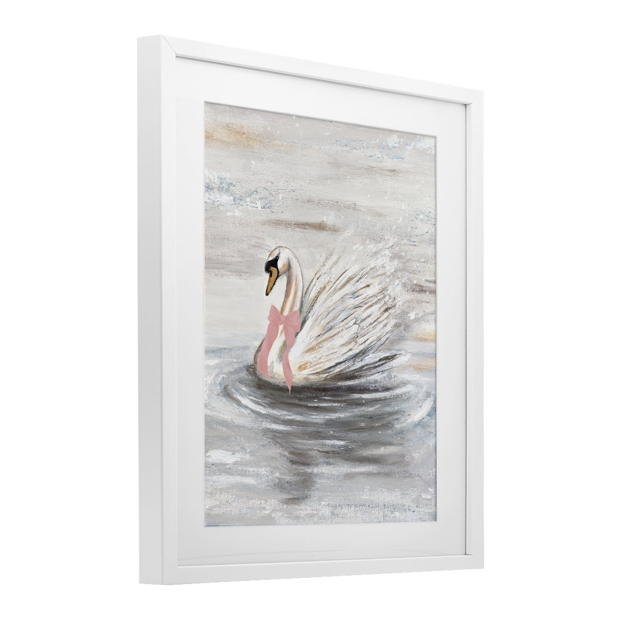 Stupell Industries Swan With Pink Bow & Ripples White Framed Print Under Glass, design by Patricia Pinto