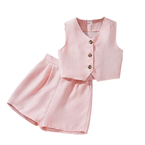 sususu Stylish Girls Outfits 2 piece Summer Casual Wear Set Fashionable Solid Color Vest And Shorts Two Piece Outfit For Teen Youth,Pink,10-11 Years