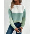 thumbnail image 5 of Women'S Fall Winter Fashion Casual Round Neck Ribbed Knitted Colorblock Drop Shoulder Long Sleeve Sweater Green XL, 5 of 9