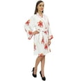 thumbnail image 1 of Bimba Red Floral Print Kimono Robe With Belt Bridesmaid Sleepwear Cover Up - 18, 1 of 5