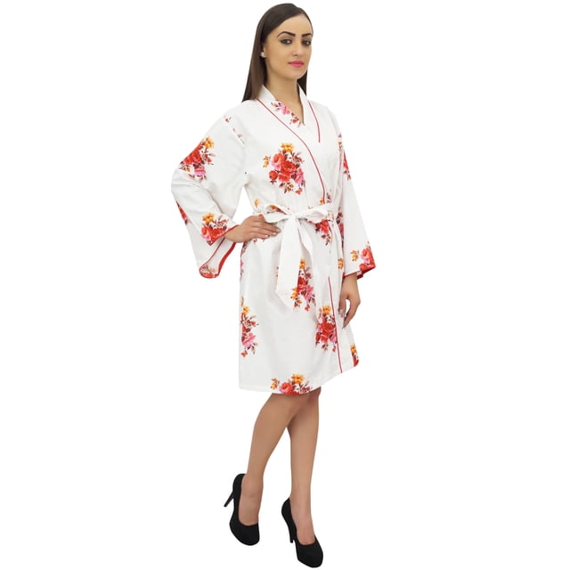 Bimba Red Floral Print Kimono Robe With Belt Bridesmaid Sleepwear Cover Up - 18