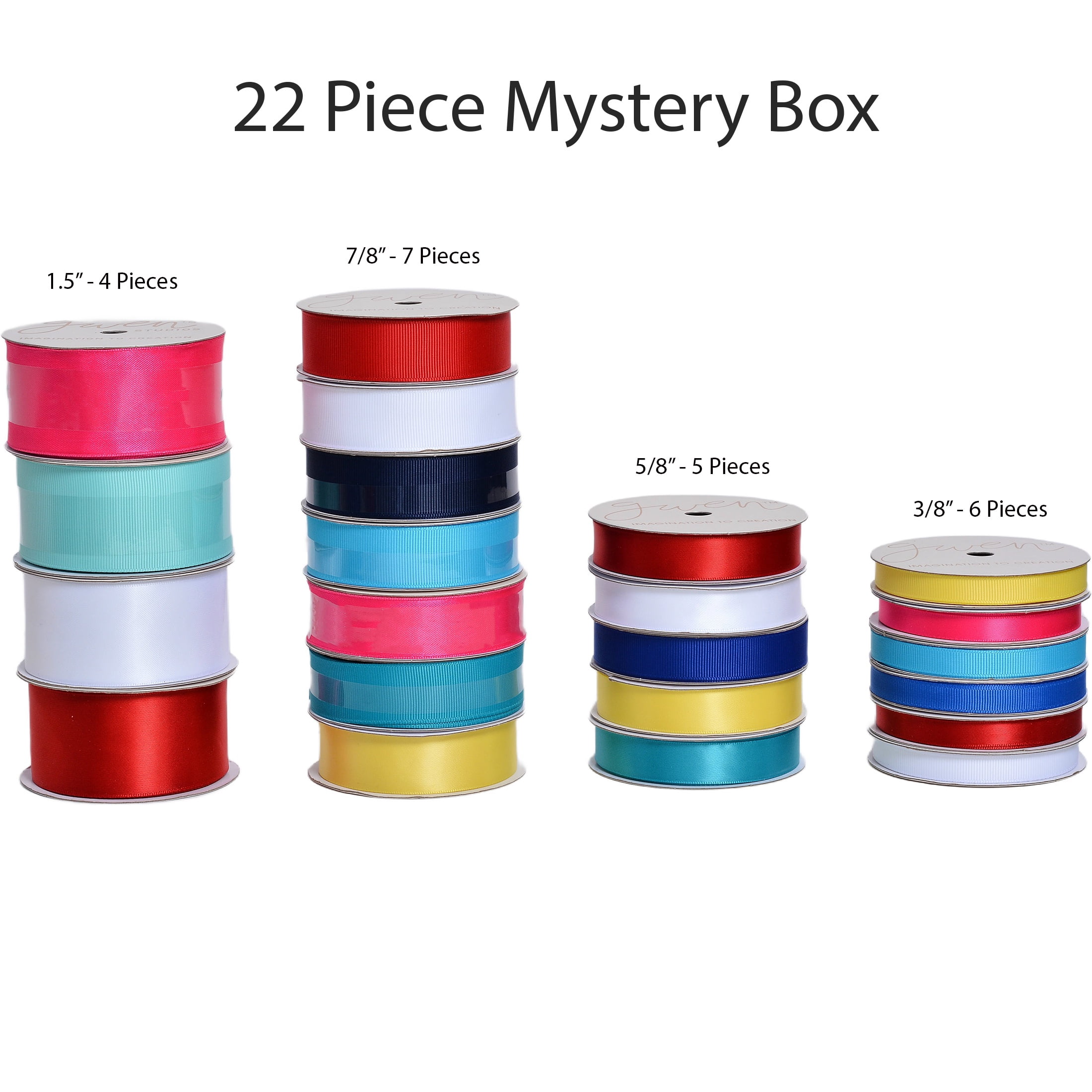 Gwen Studios Vibrant Summer Palette, Mystery Ribbon Box, 22 Roll, 154 Yards, for Crafting and Gift Wrapping