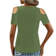 thumbnail image 5 of RYRJJ Womens Summer Cold Shoulder Tops Short Sleeve V Neck T Shirts Loose Dressy Casual Tunic Blouses Criss Cross Tees(Green,M), 5 of 9