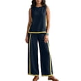 thumbnail image 2 of 2 Piece Sets for Women Color Block Linen Lounge Sets Sleeveless Top Wide Leg Pants Matching Casual Travel Outfit, 2XL, 2 of 9