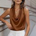 thumbnail image 5 of Women's Silk Satin Tank Top, Casual Camisole Sleeveless Business Blouse for Dressy Summer Work and Office Wear,Coffee,L, 5 of 8